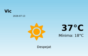 AEMET: El temps per a Vic – 13 de Juliol de 2026